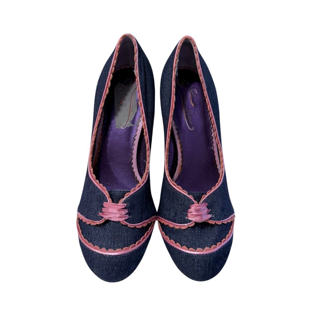 Poetic Licence Denim & Pink Retro Pinup Pumps Women's 38/7.5-8 Rockabilly NEW